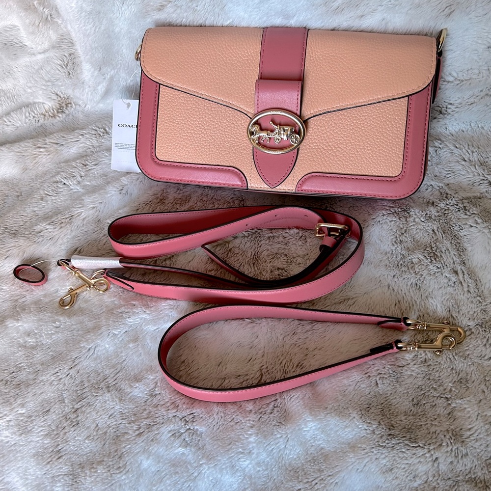 Coach C8607 Georgie Shoulder Bag In Color block IN Blush/Taffy.